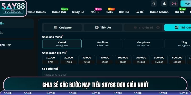 Chia sẻ các bước nạp tiền SAY88 đơn giản nhất
