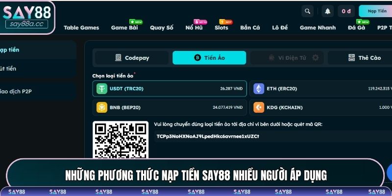 Những phương thức nạp tiền SAY88 nhiều người áp dụng