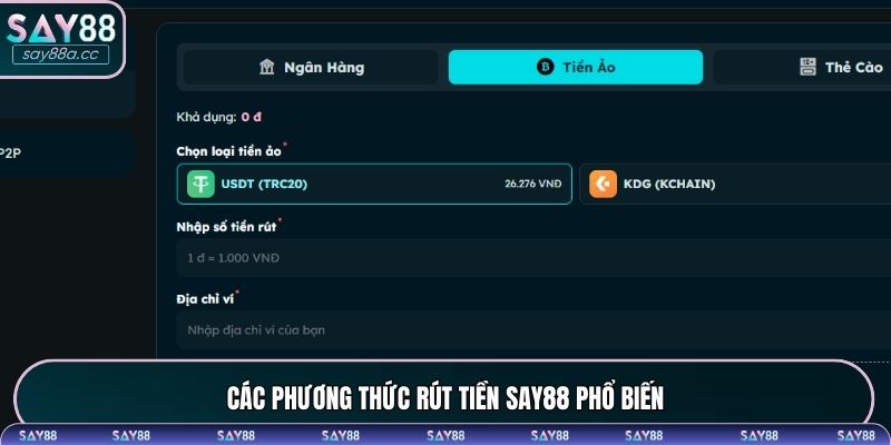 Các phương thức rút tiền SAY88 phổ biến