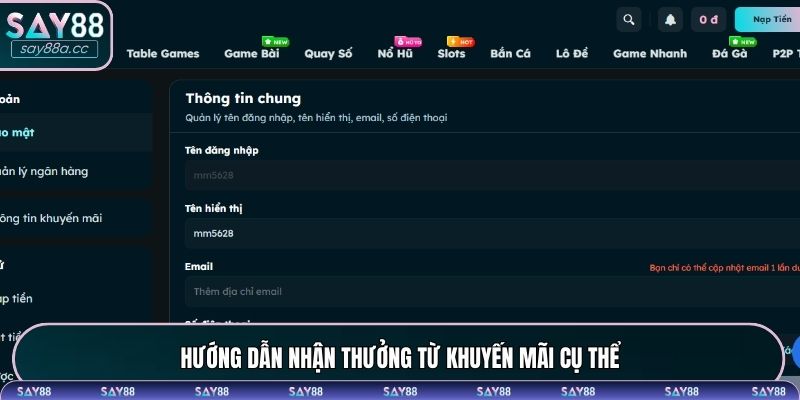 Hướng dẫn nhận thưởng từ khuyến mãi cụ thể