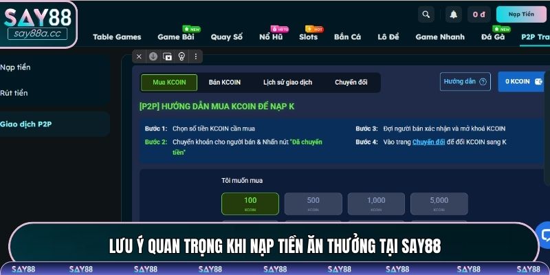 Lưu ý quan trọng khi nạp tiền ăn thưởng tại SAY88